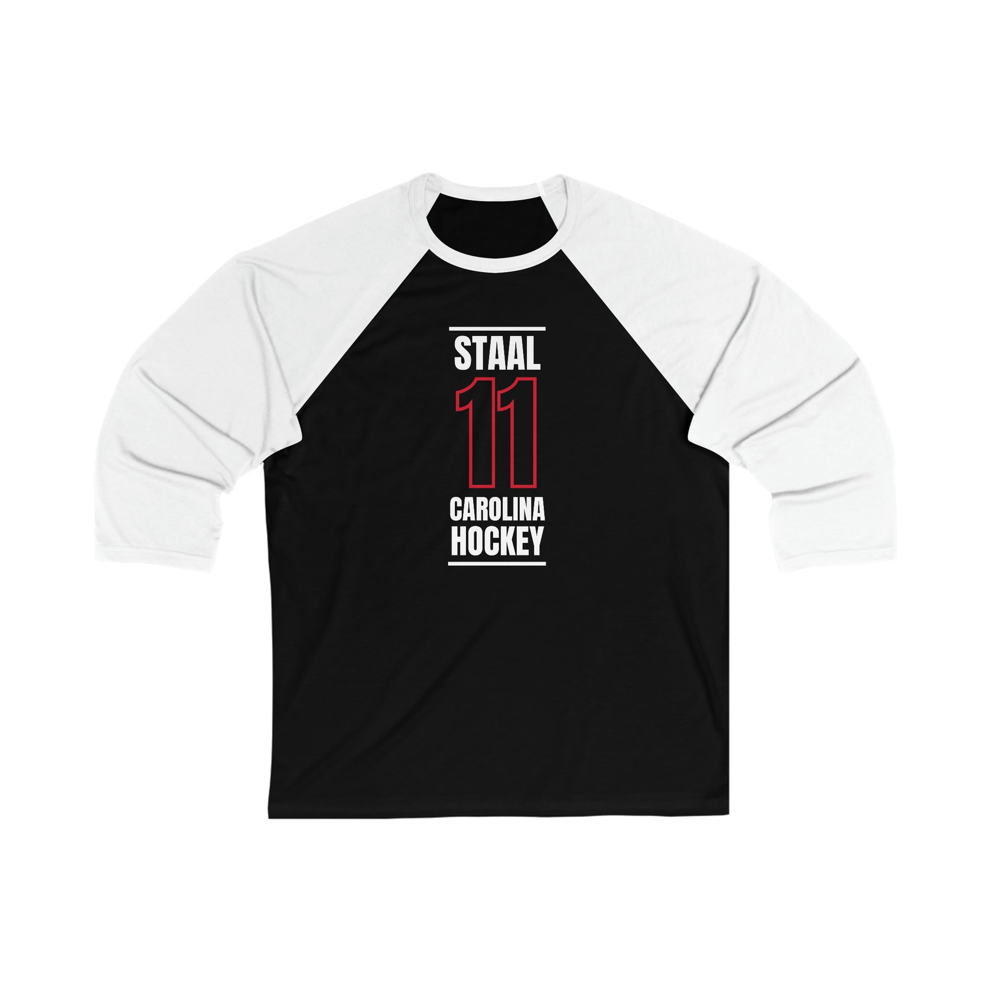 Staal 11 Carolina Hockey Black Vertical Design Unisex Tri-Blend 3/4 Sleeve Raglan Baseball Shirt