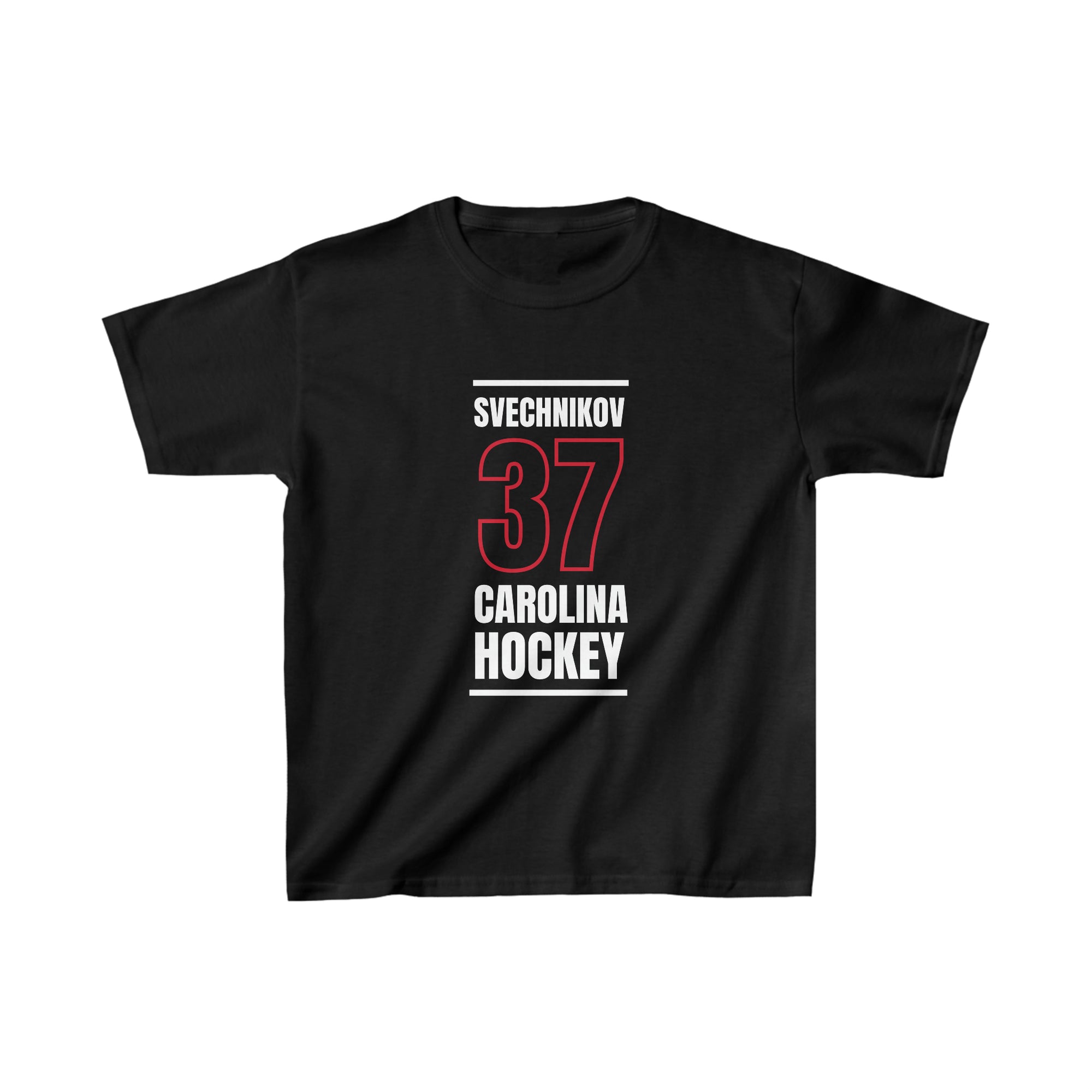Svechnikov 37 Carolina Hockey Black Vertical Design Kids Tee