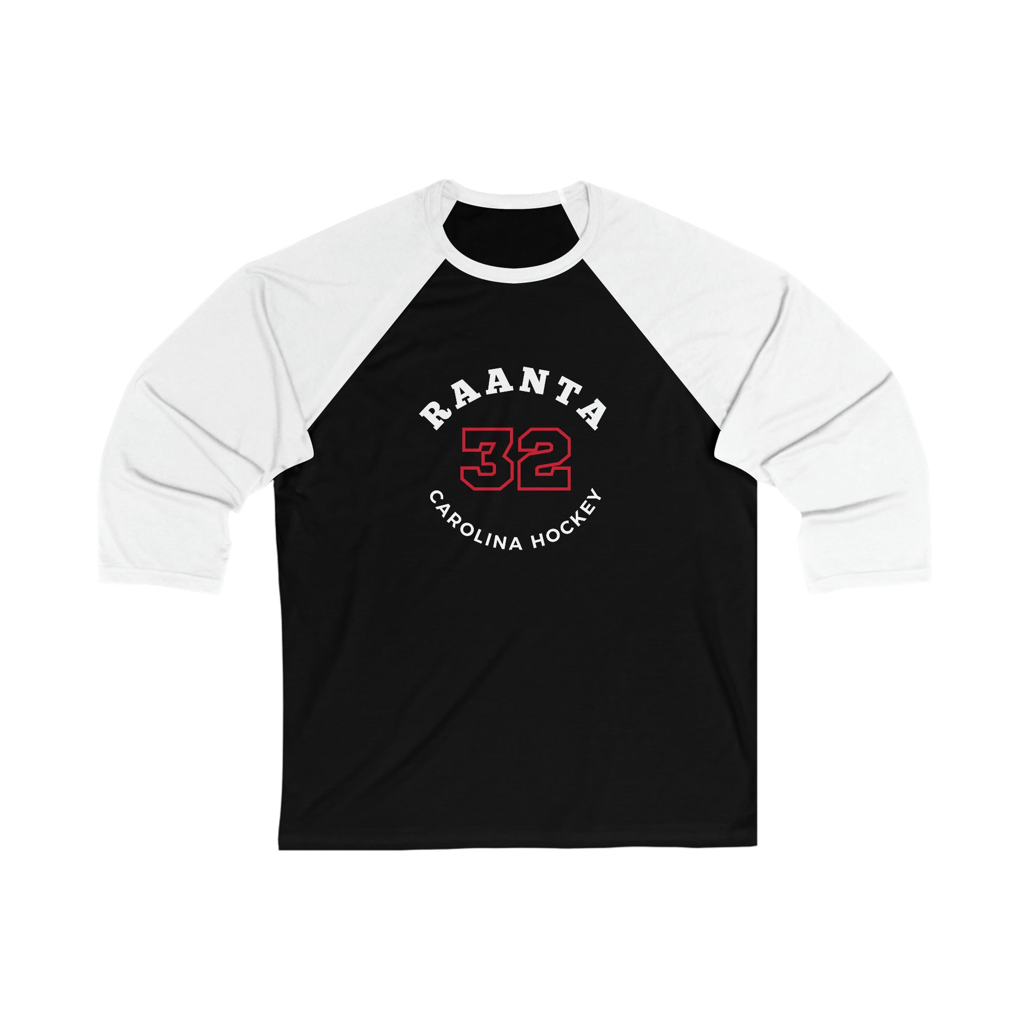 Raanta 32 Carolina Hockey Number Arch Design Unisex Tri-Blend 3/4 Sleeve Raglan Baseball Shirt