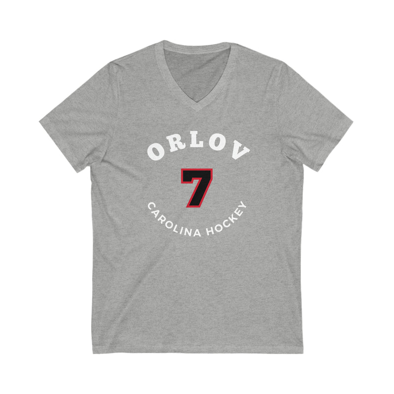 Orlov 7 Carolina Hockey Number Arch Design Unisex V-Neck Tee