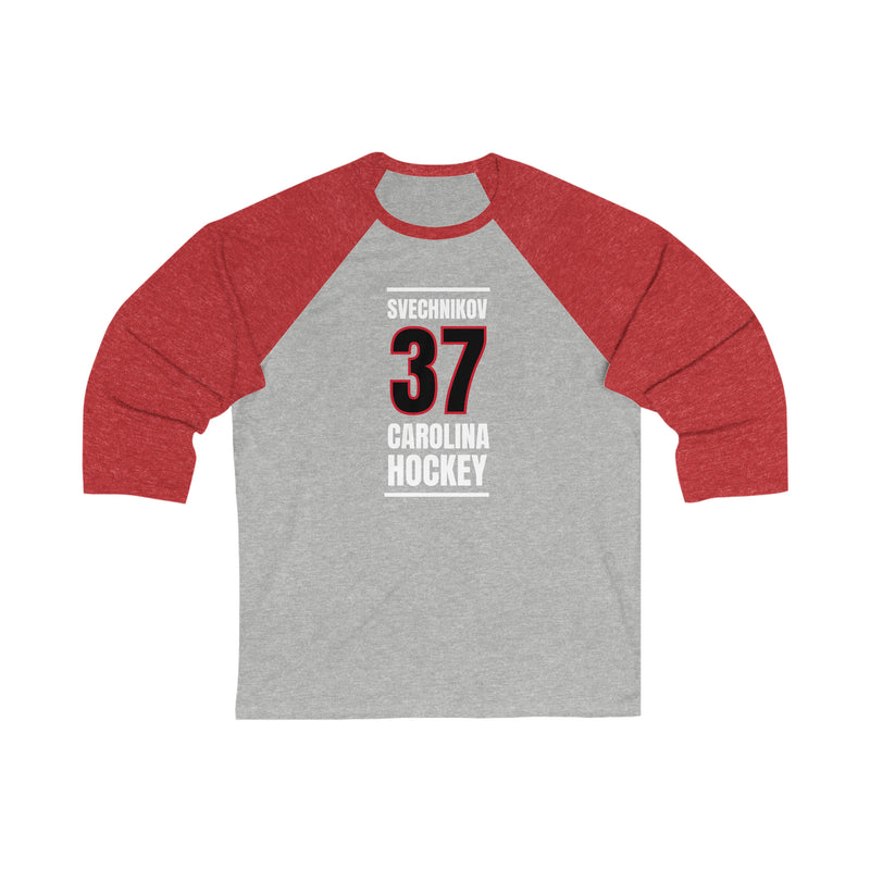 Svechnikov 37 Carolina Hockey Black Vertical Design Unisex Tri-Blend 3/4 Sleeve Raglan Baseball Shirt