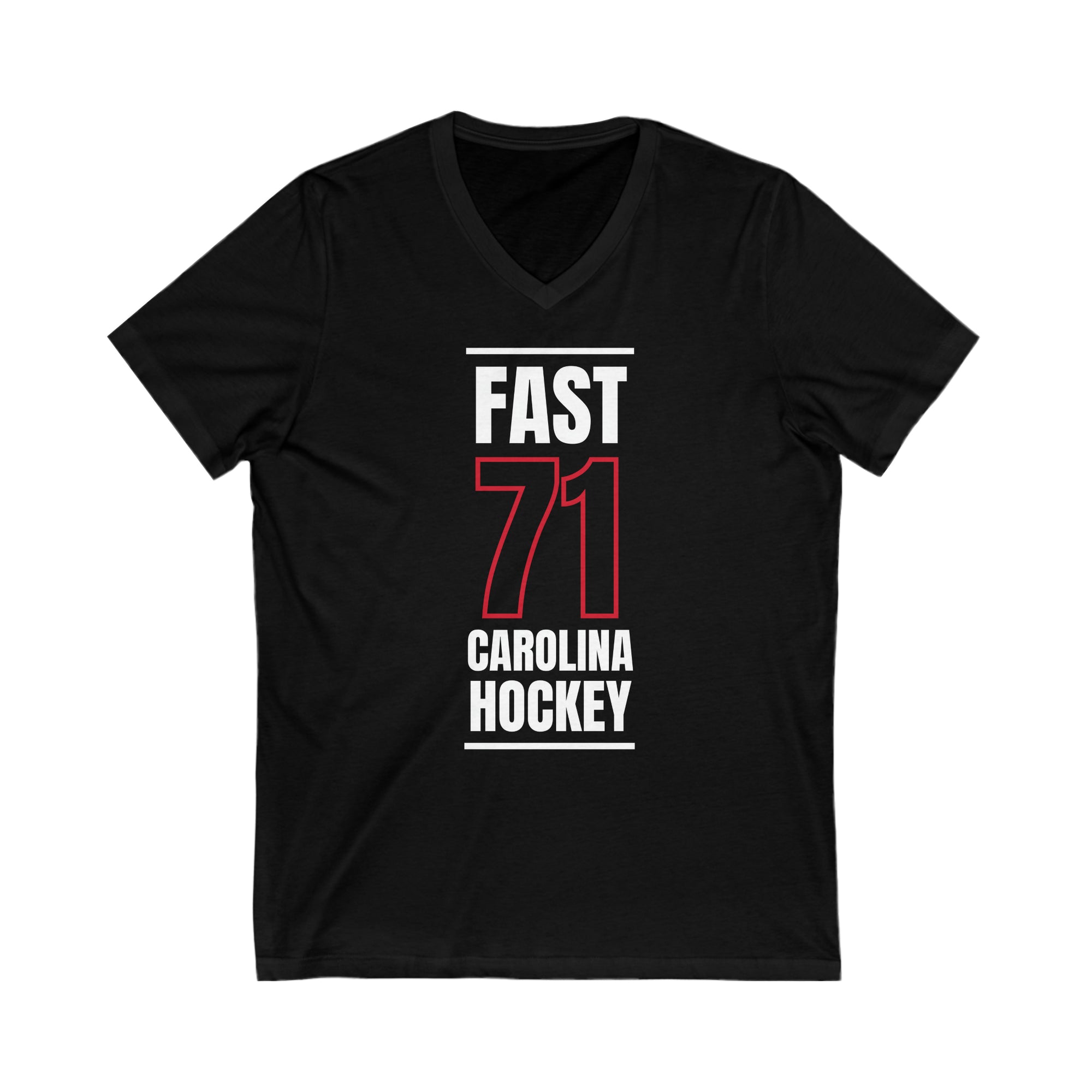 Fast 71 Carolina Hockey Black Vertical Design Unisex V-Neck Tee