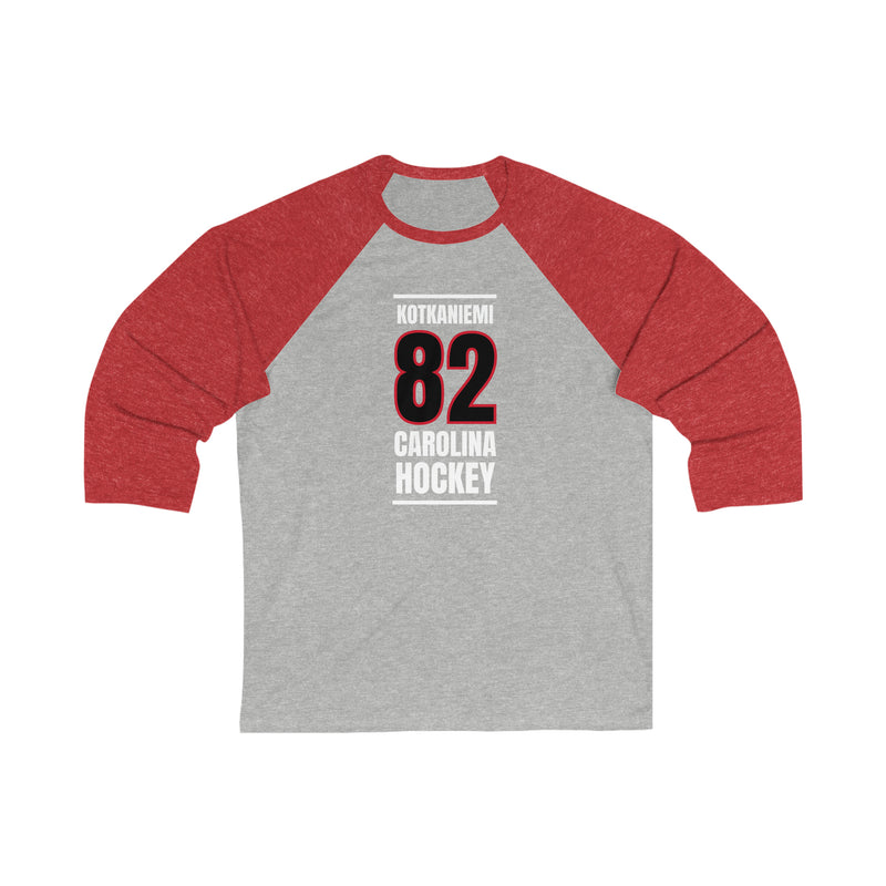Kotkaniemi 82 Carolina Hockey Black Vertical Design Unisex Tri-Blend 3/4 Sleeve Raglan Baseball Shirt