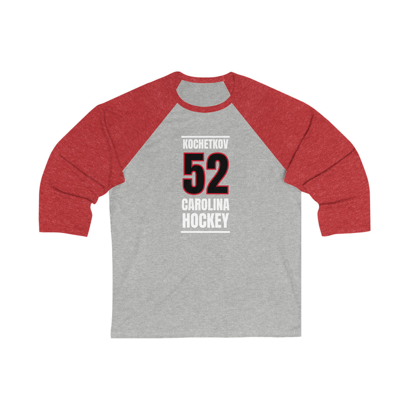 Kochetkov 52 Carolina Hockey Black Vertical Design Unisex Tri-Blend 3/4 Sleeve Raglan Baseball Shirt