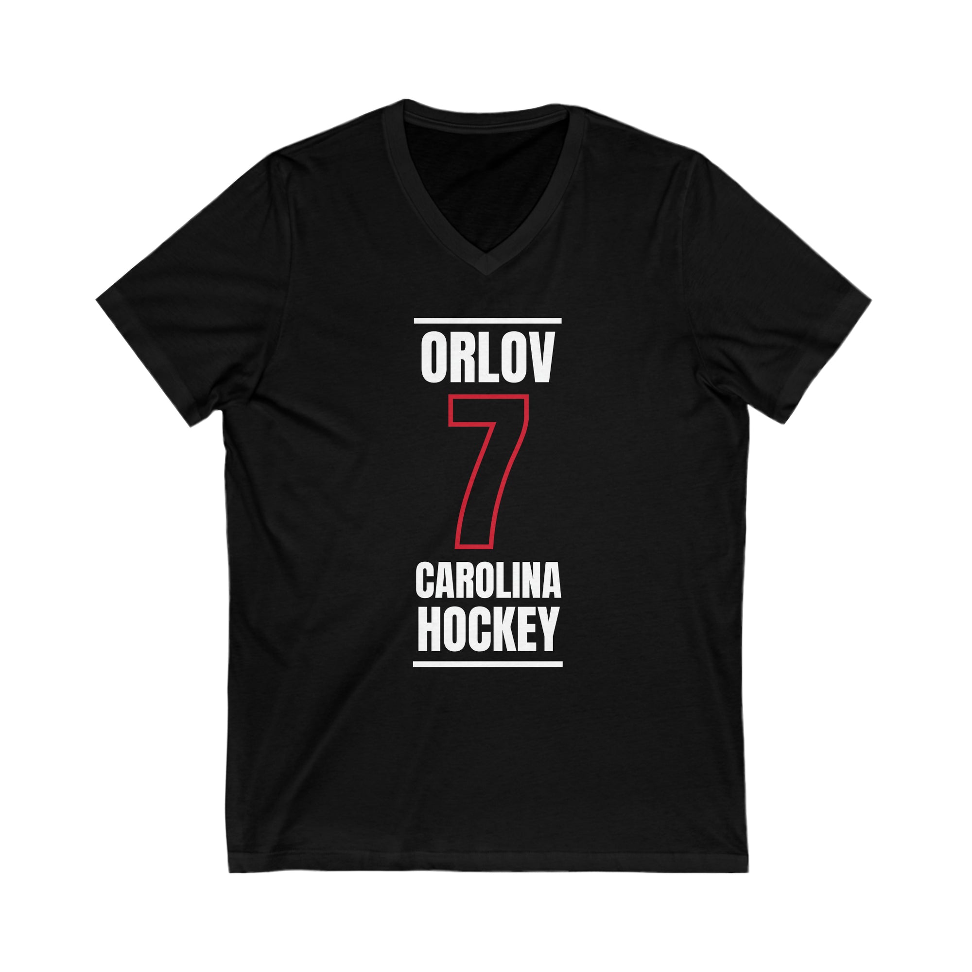 Orlov 7 Carolina Hockey Black Vertical Design Unisex V-Neck Tee