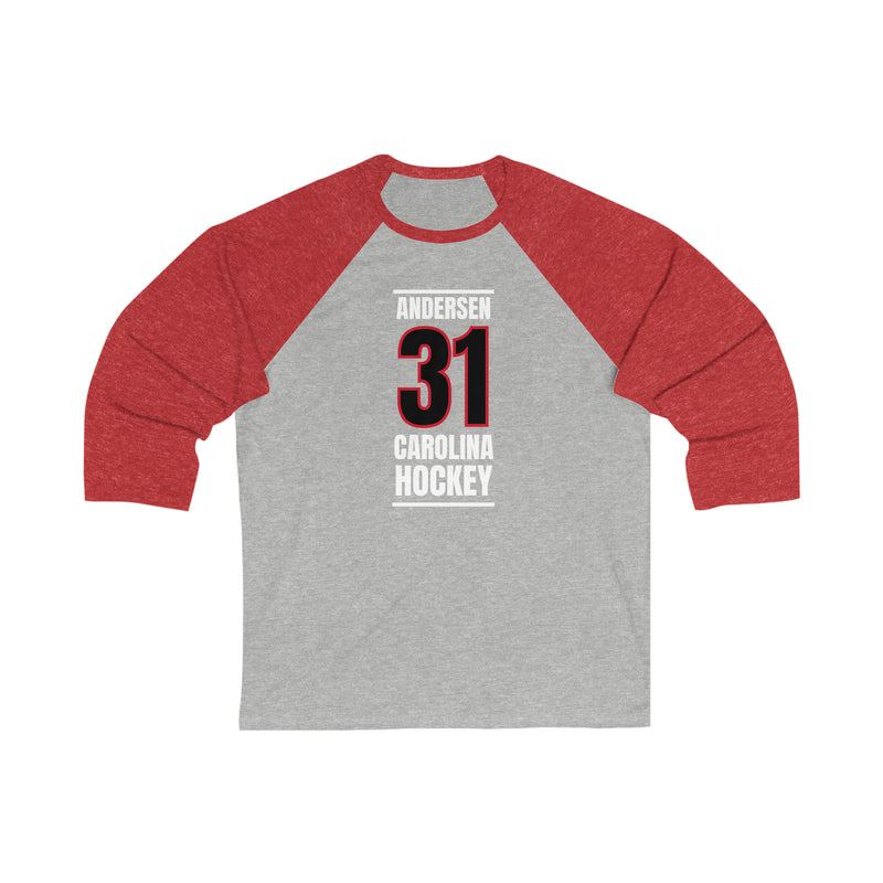 Andersen 31 Carolina Hockey Black Vertical Design Unisex Tri-Blend 3/4 Sleeve Raglan Baseball Shirt