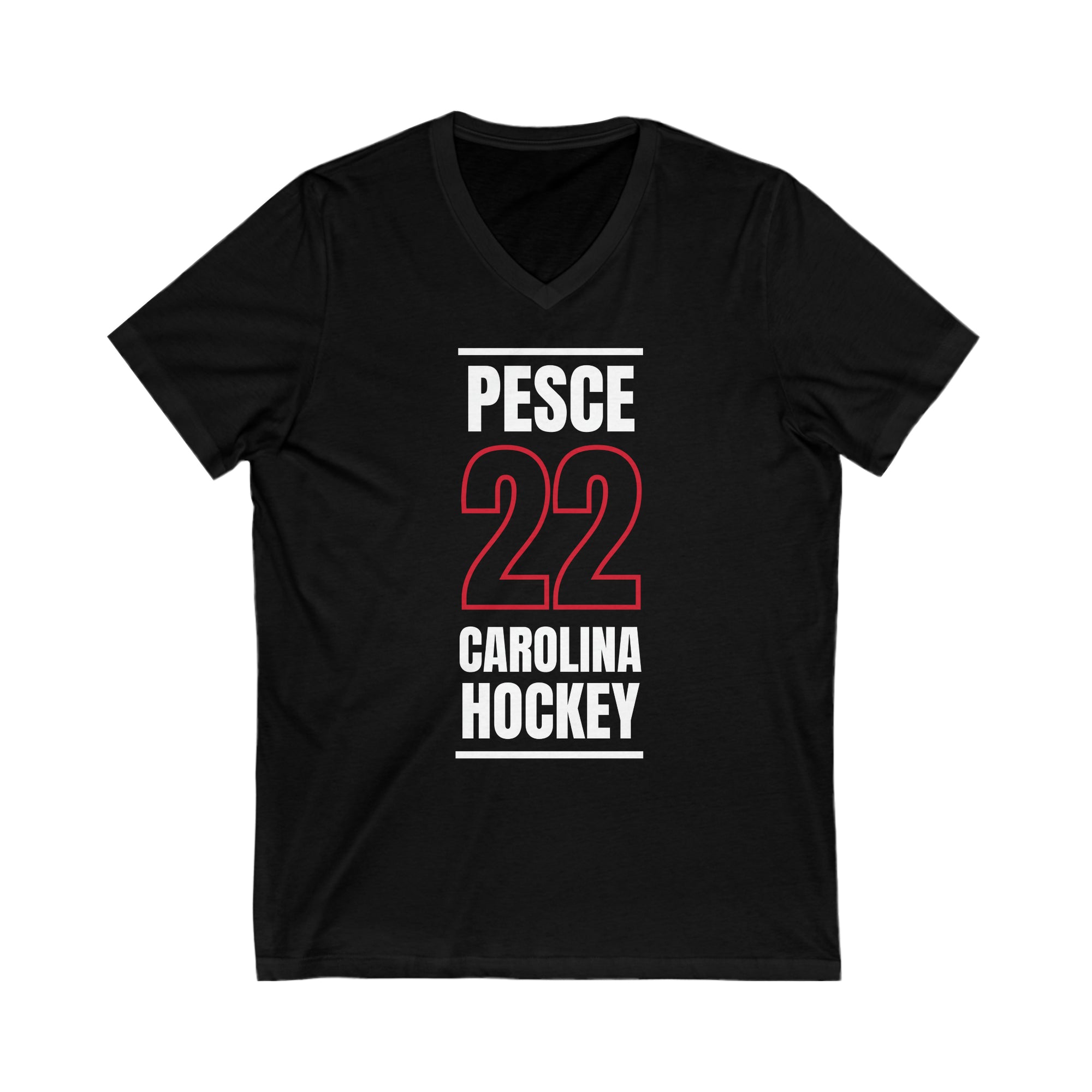 Pesce 22 Carolina Hockey Black Vertical Design Unisex V-Neck Tee