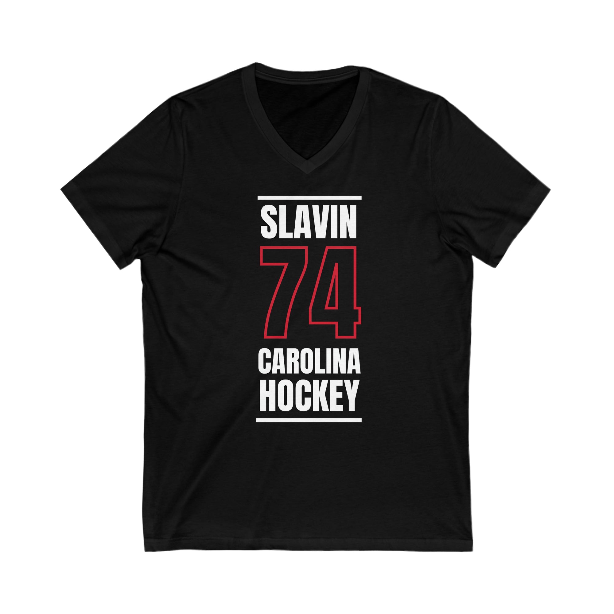 Slavin 74 Carolina Hockey Black Vertical Design Unisex V-Neck Tee