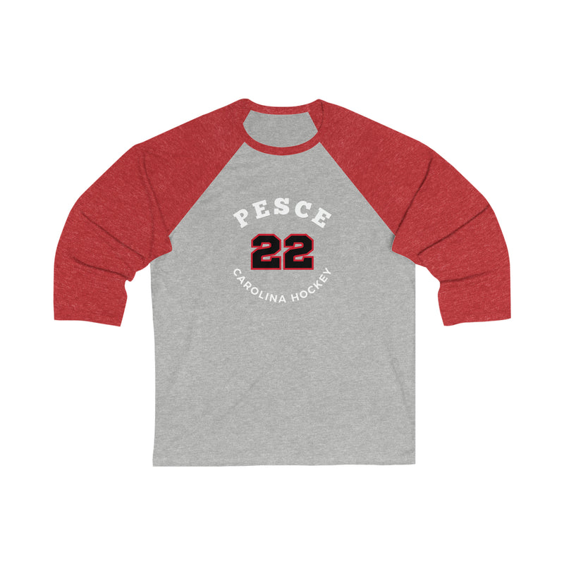Pesce 22 Carolina Hockey Number Arch Design Unisex Tri-Blend 3/4 Sleeve Raglan Baseball Shirt