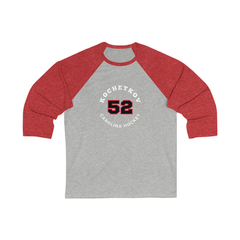 Kochetkov 52 Carolina Hockey Number Arch Design Unisex Tri-Blend 3/4 Sleeve Raglan Baseball Shirt