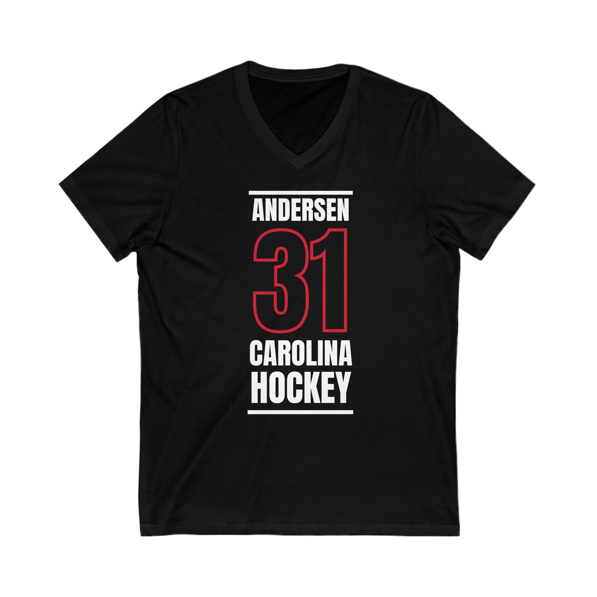 Andersen 31 Carolina Hockey Black Vertical Design Unisex V-Neck Tee
