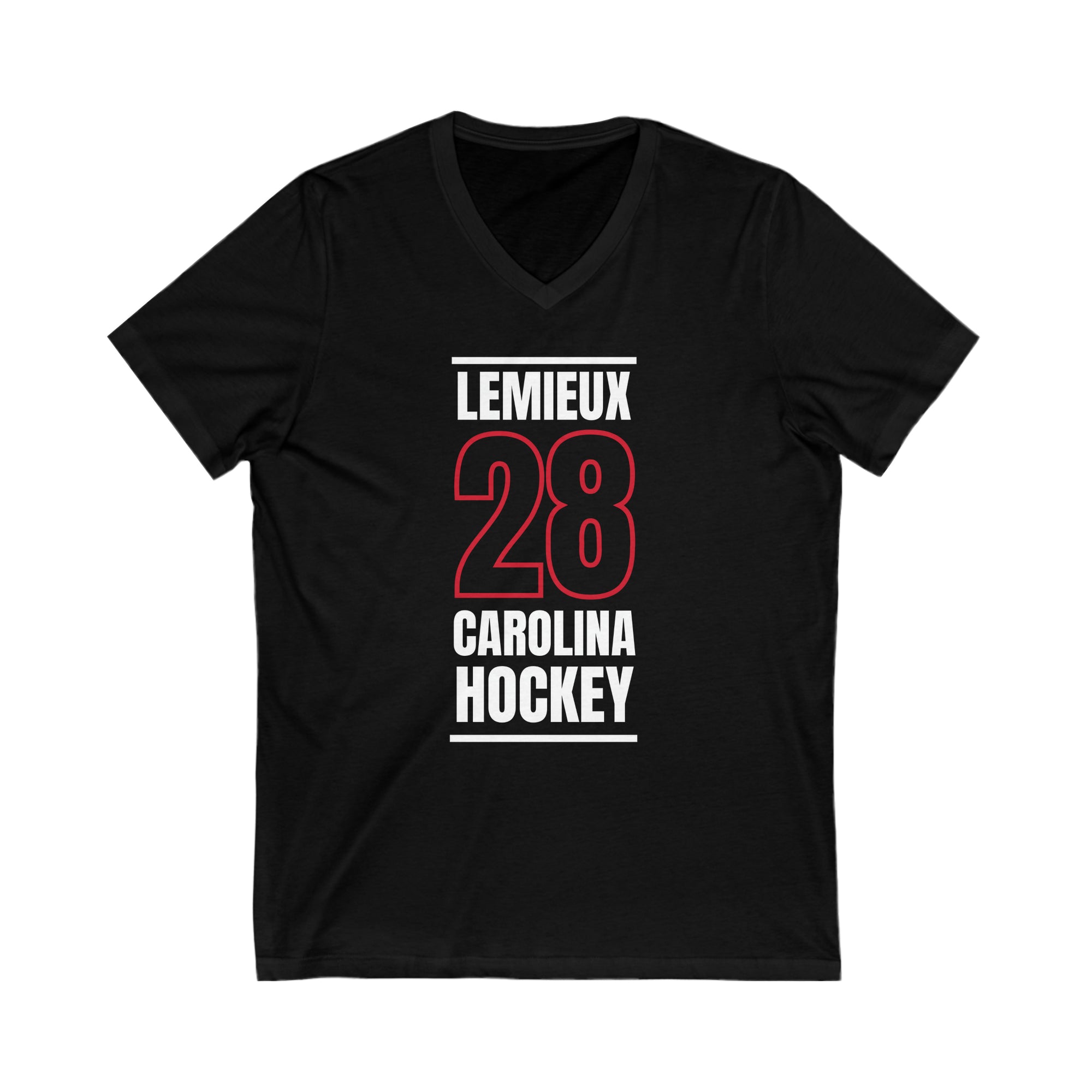 Lemieux 28 Carolina Hockey Black Vertical Design Unisex V-Neck Tee