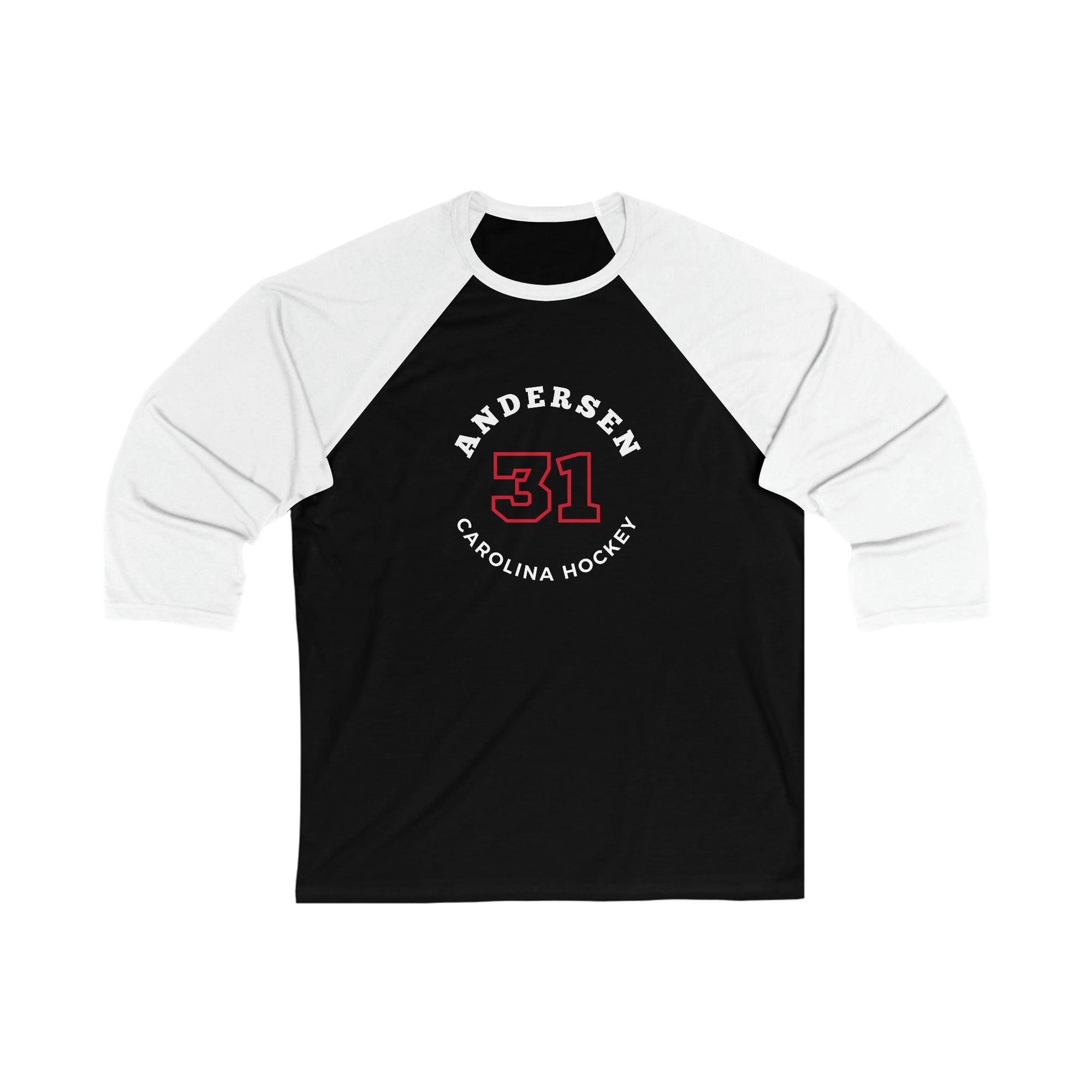Andersen 31 Carolina Hockey Number Arch Design Unisex Tri-Blend 3/4 Sleeve Raglan Baseball Shirt
