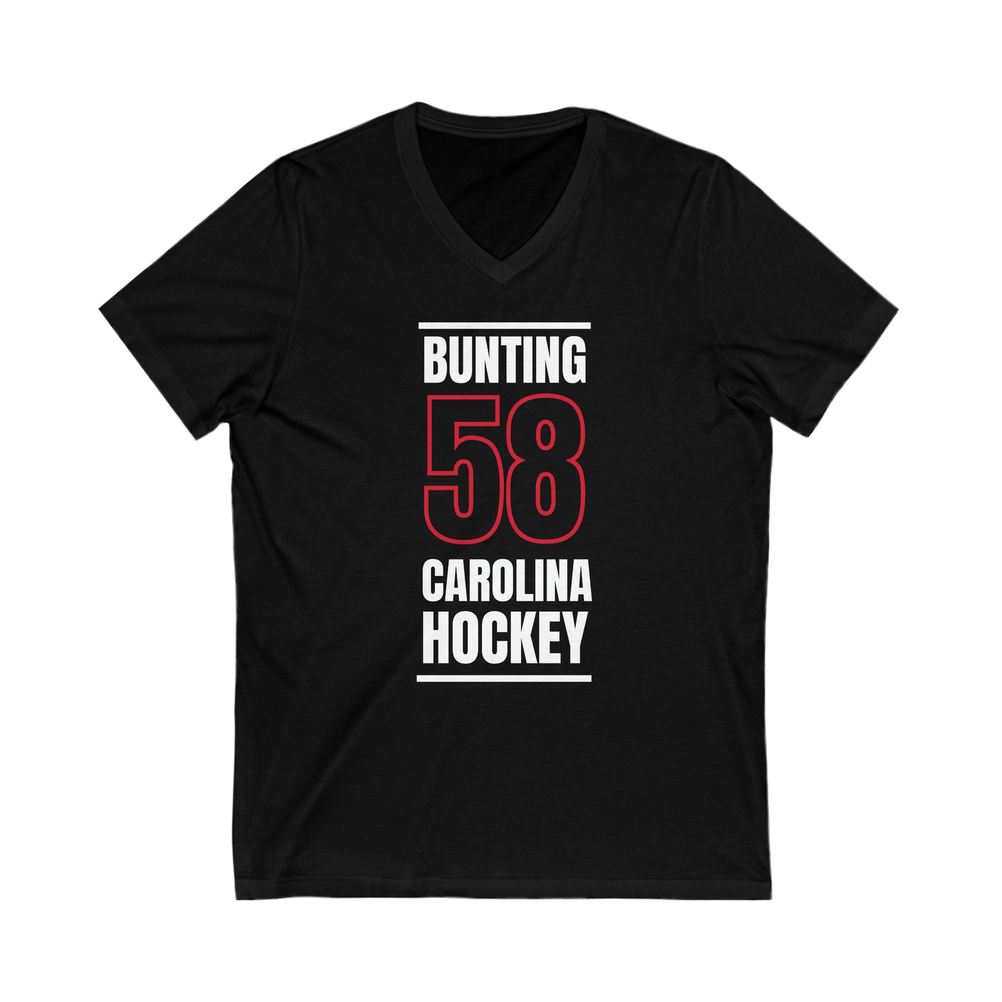 Bunting 58 Carolina Hockey Black Vertical Design Unisex V-Neck Tee