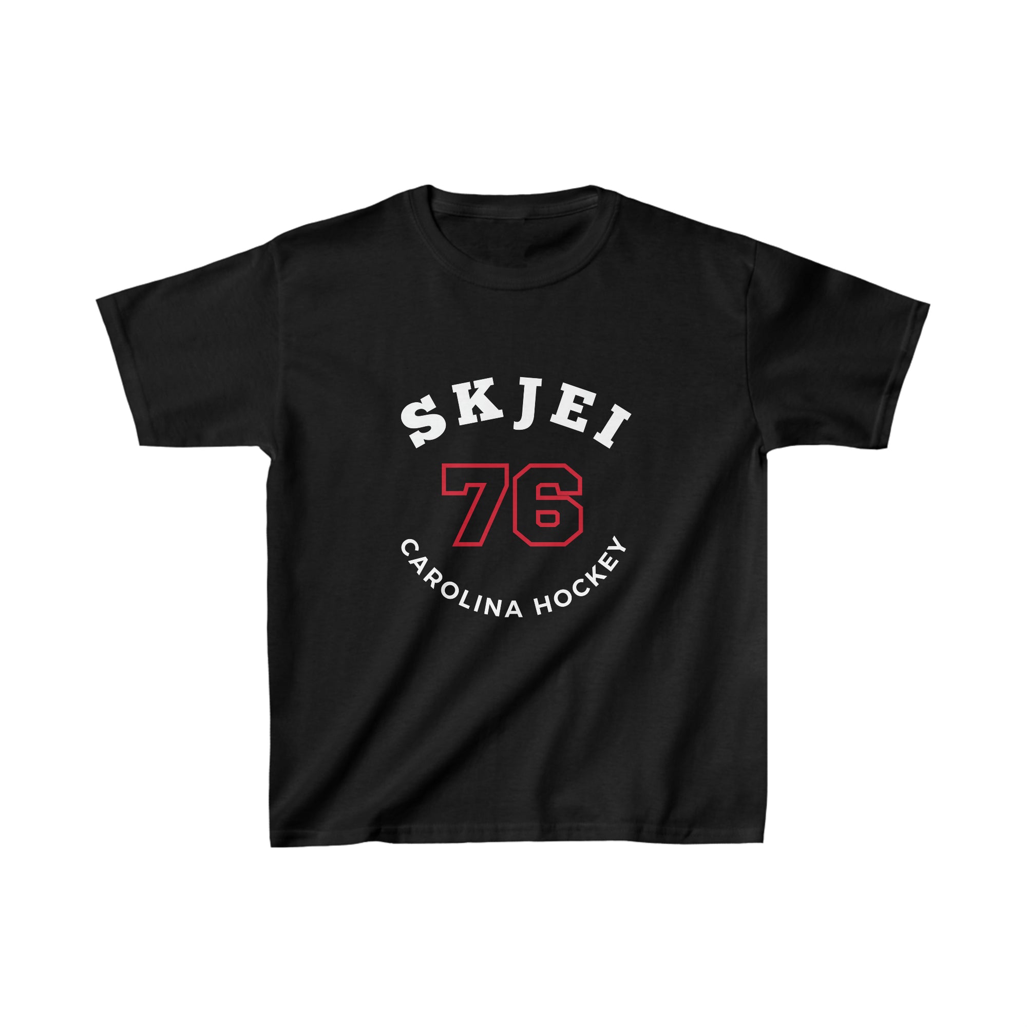 Skjei 76 Carolina Hockey Number Arch Design Kids Tee