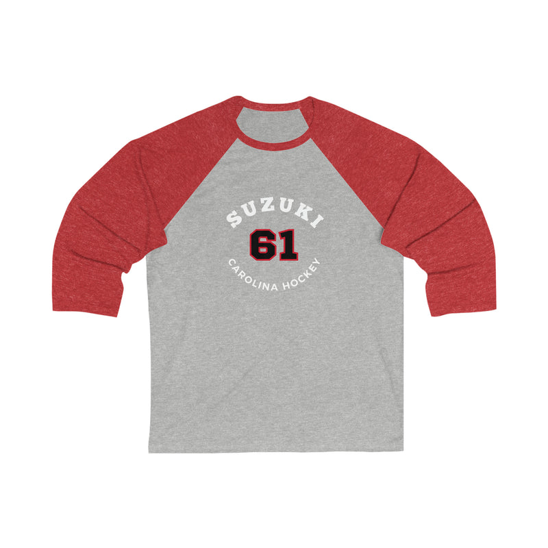 Suzuki 61 Carolina Hockey Number Arch Design Unisex Tri-Blend 3/4 Sleeve Raglan Baseball Shirt