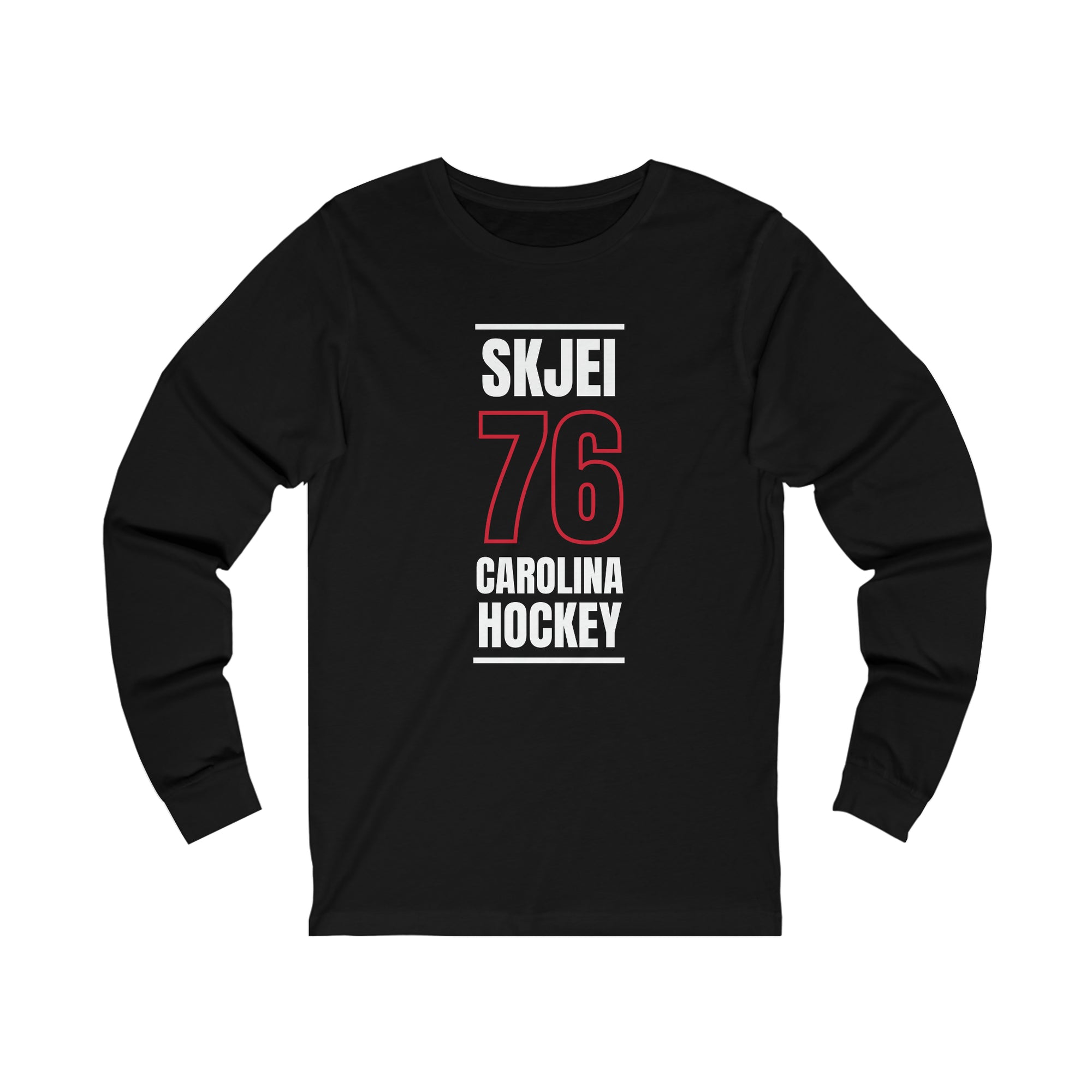 Skjei 76 Carolina Hockey Black Vertical Design Unisex Jersey Long Sleeve Shirt