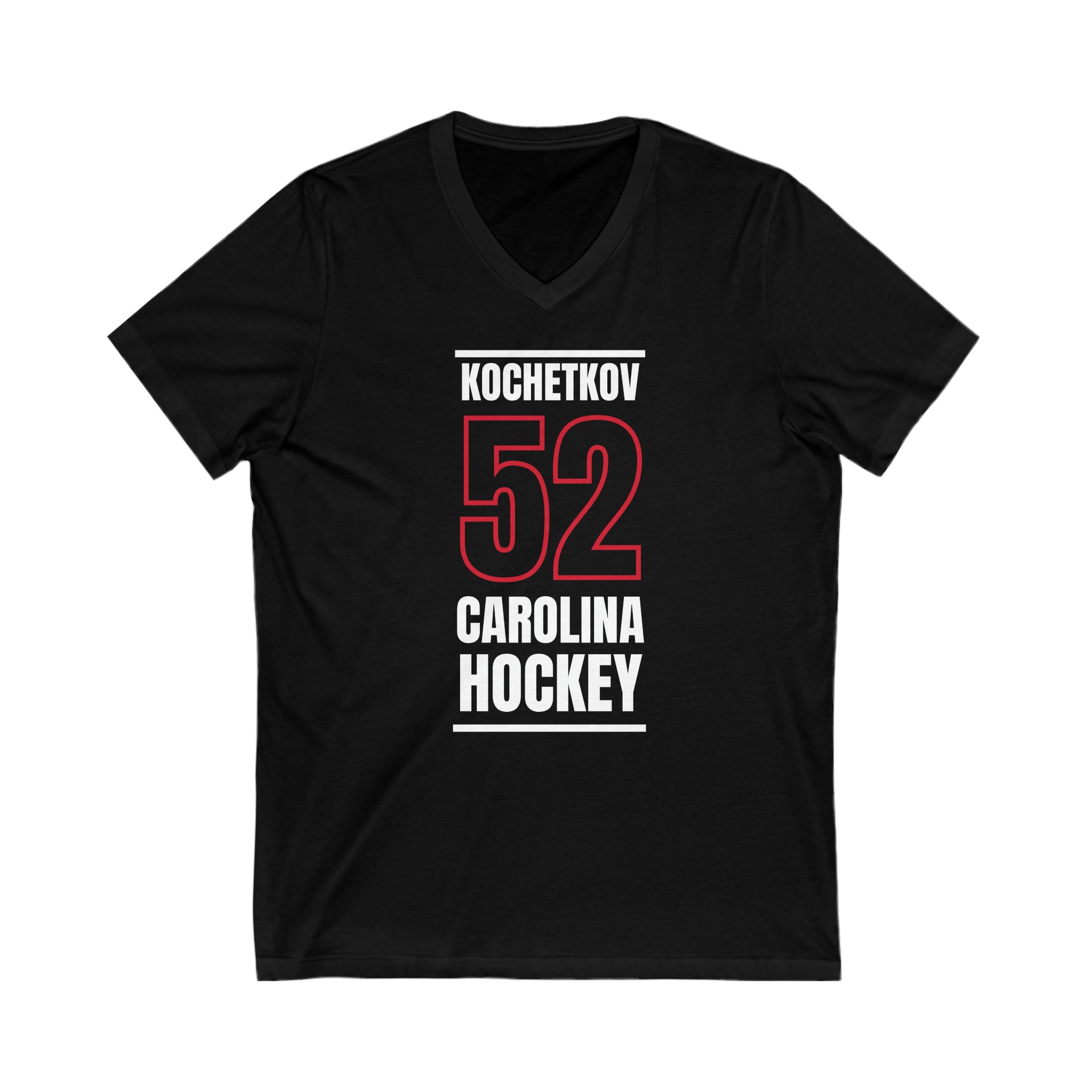Kochetkov 52 Carolina Hockey Black Vertical Design Unisex V-Neck Tee