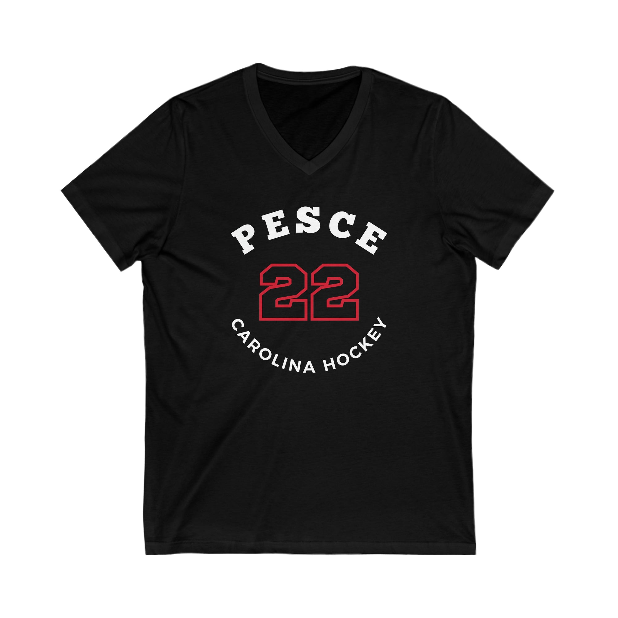 Pesce 22 Carolina Hockey Number Arch Design Unisex V-Neck Tee