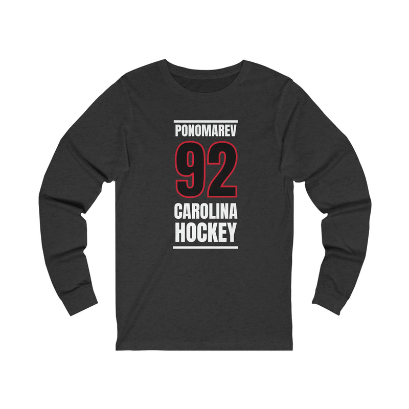 Ponomarev 92 Carolina Hockey Black Vertical Design Unisex Jersey Long Sleeve Shirt