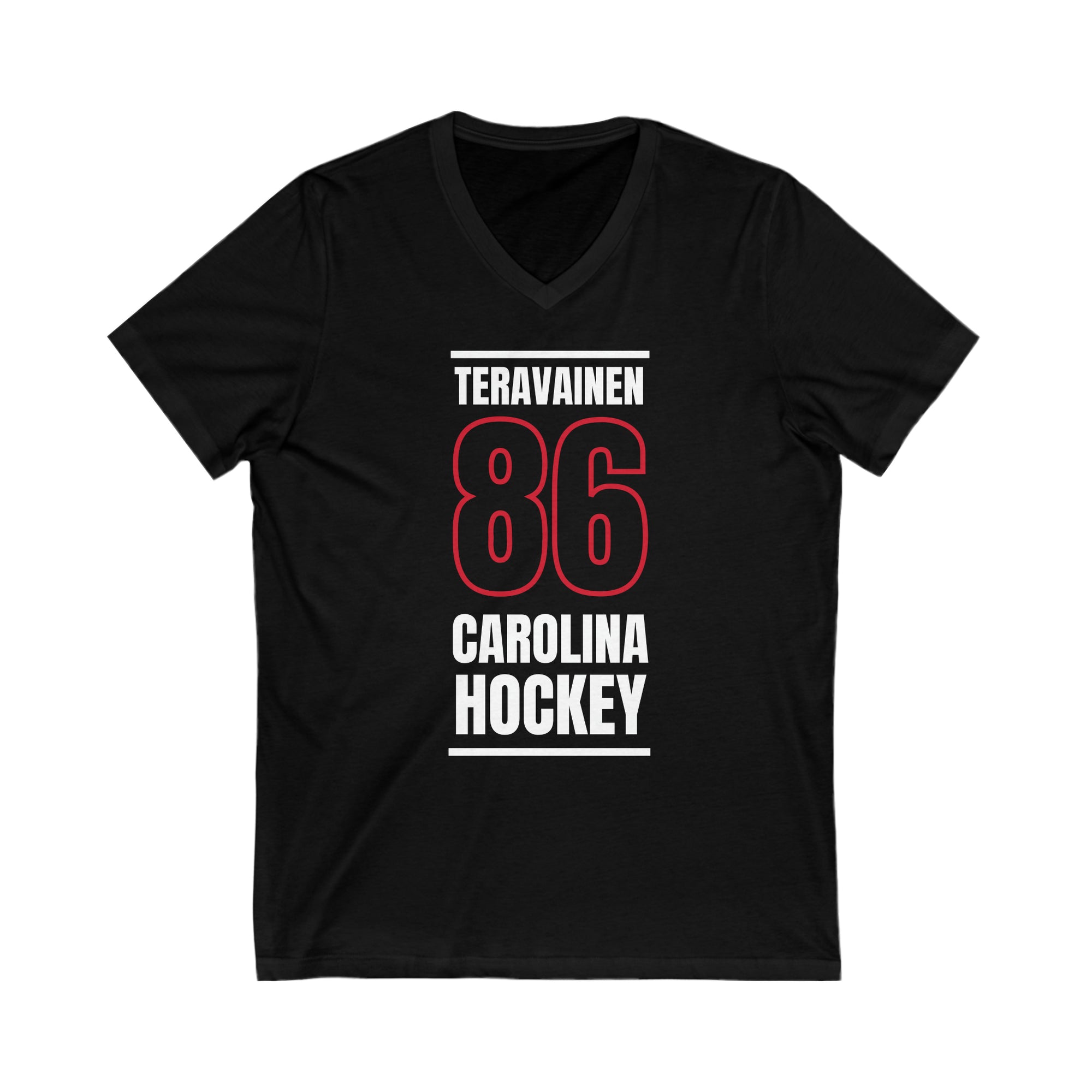 Teravainen 86 Carolina Hockey Black Vertical Design Unisex V-Neck Tee
