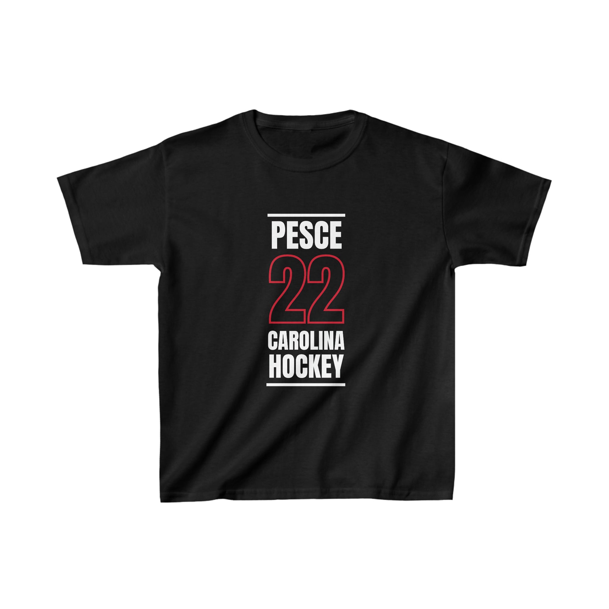 Pesce 22 Carolina Hockey Black Vertical Design Kids Tee