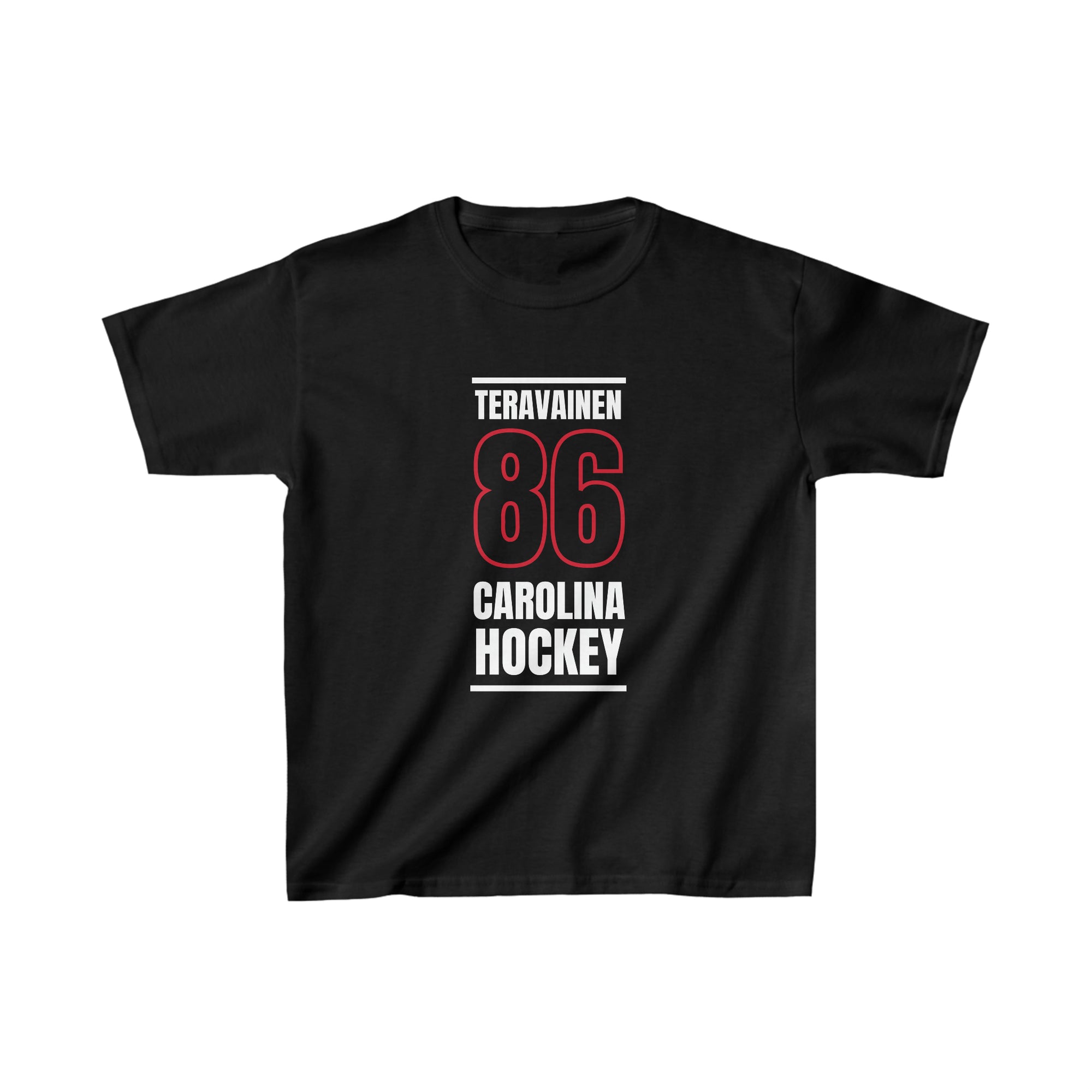 Teravainen 86 Carolina Hockey Black Vertical Design Kids Tee