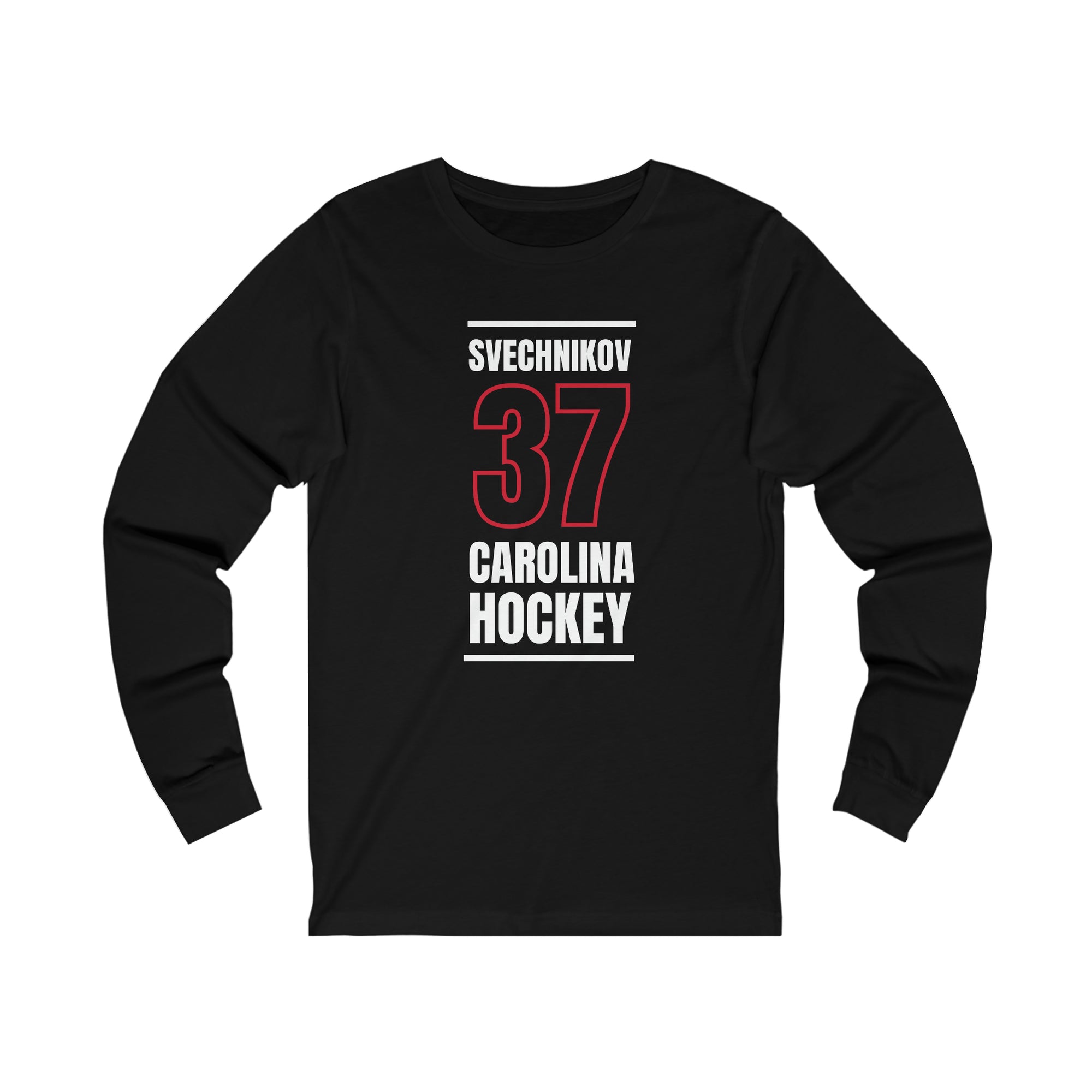 Svechnikov 37 Carolina Hockey Black Vertical Design Unisex Jersey Long Sleeve Shirt