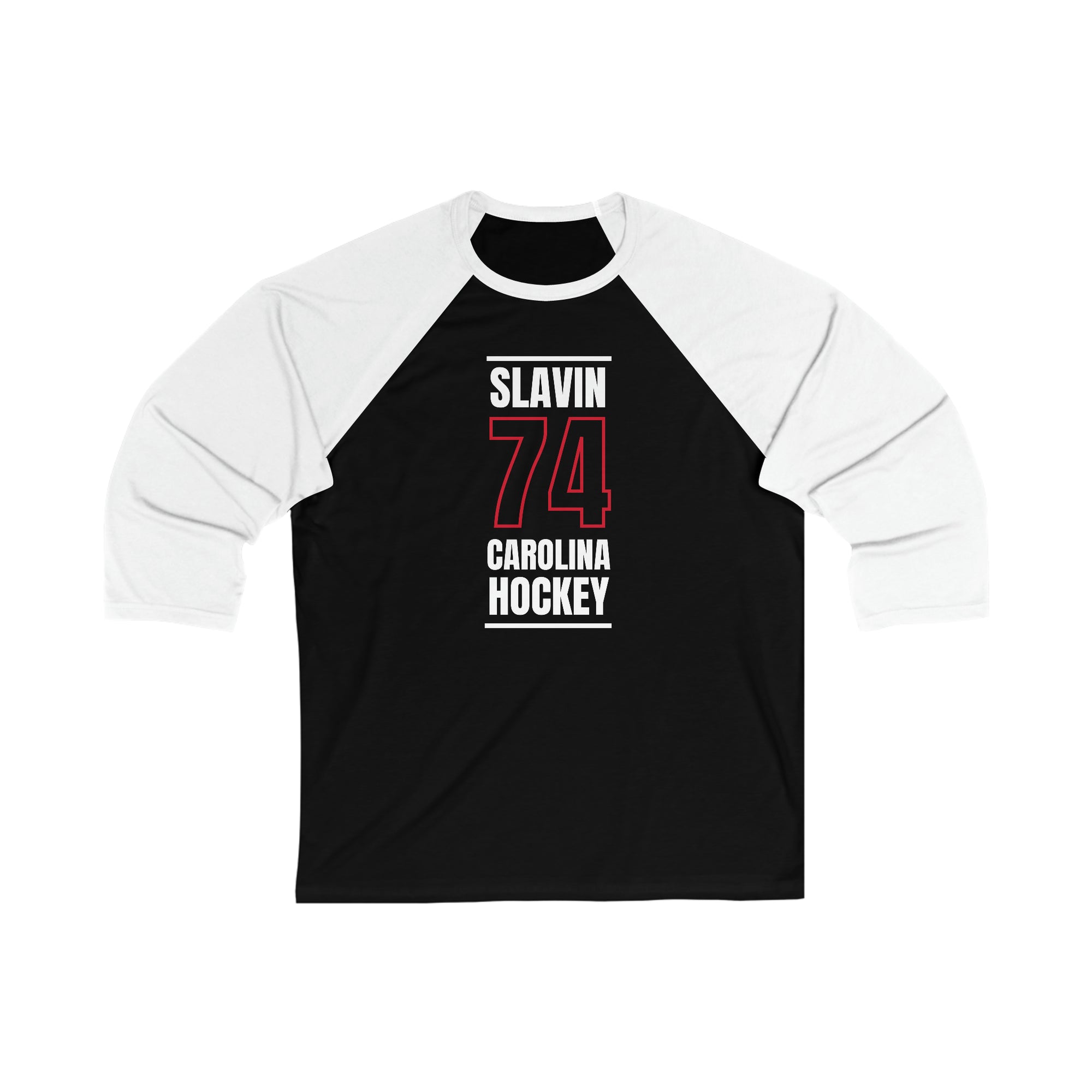 Slavin 74 Carolina Hockey Black Vertical Design Unisex Tri-Blend 3/4 Sleeve Raglan Baseball Shirt