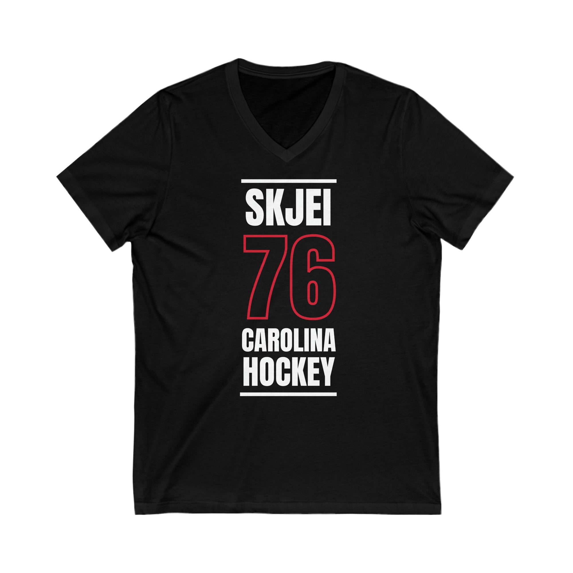 Skjei 76 Carolina Hockey Black Vertical Design Unisex V-Neck Tee