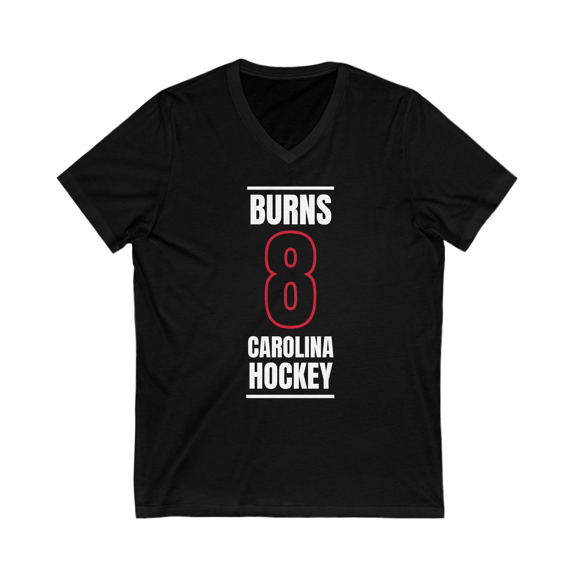 Burns 8 Carolina Hockey Black Vertical Design Unisex V-Neck Tee