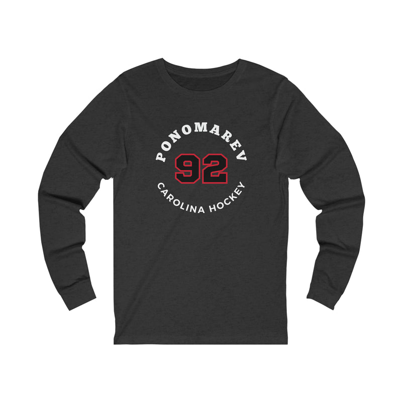 Ponomarev 92 Carolina Hockey Number Arch Design Unisex Jersey Long Sleeve Shirt