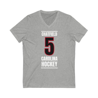 Chatfield 5 Carolina Hockey Black Vertical Design Unisex V-Neck Tee