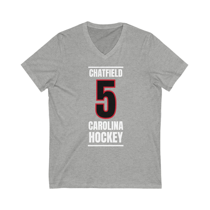 Chatfield 5 Carolina Hockey Black Vertical Design Unisex V-Neck Tee