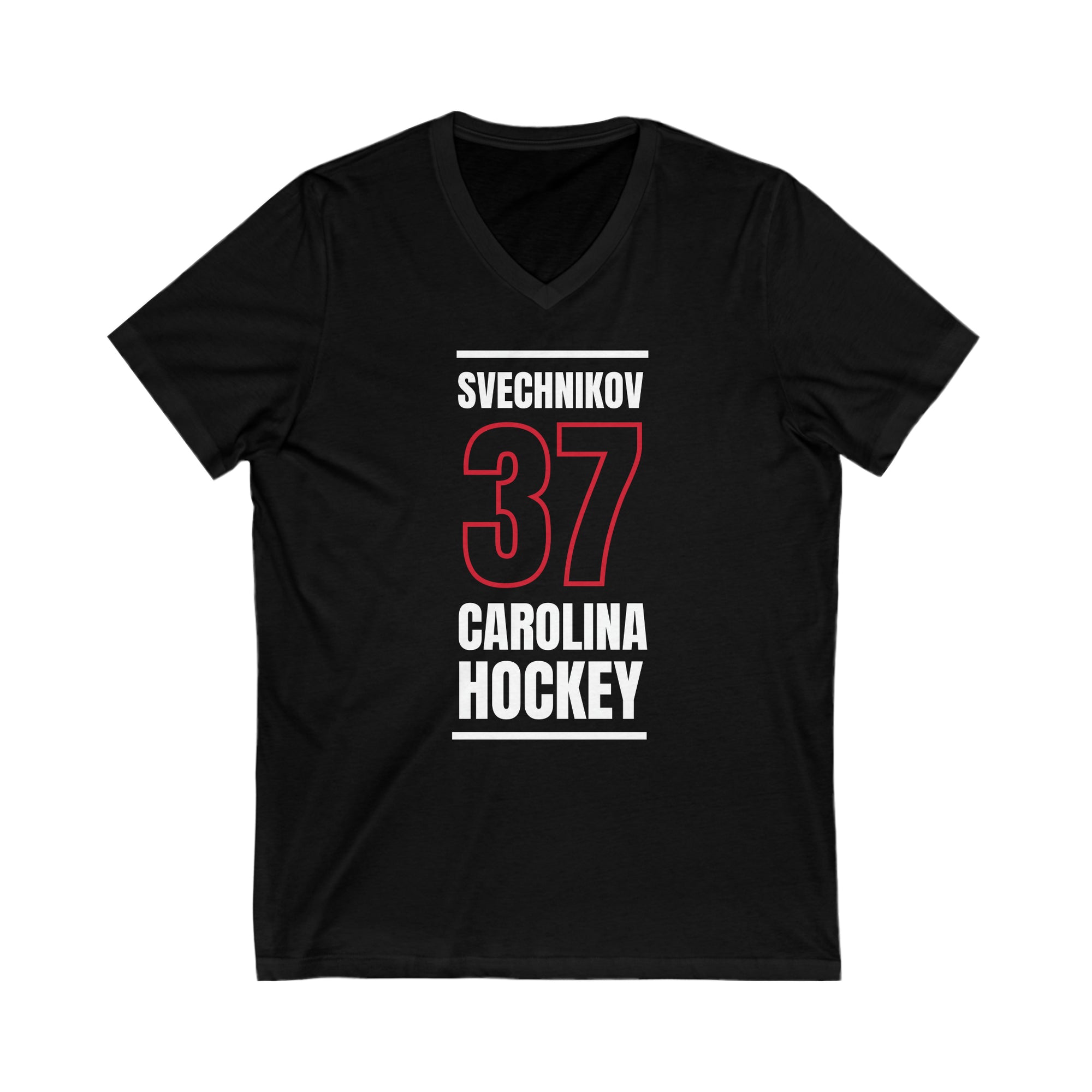 Svechnikov 37 Carolina Hockey Black Vertical Design Unisex V-Neck Tee