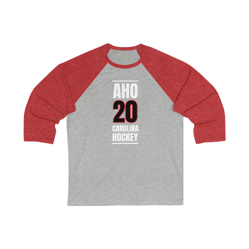 Aho 20 Carolina Hockey Black Vertical Design Unisex Tri-Blend 3/4 Sleeve Raglan Baseball Shirt