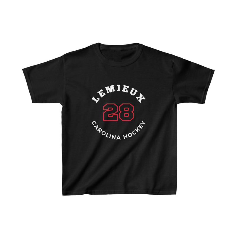 Lemieux 28 Carolina Hockey Number Arch Design Kids Tee