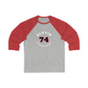 Slavin 74 Carolina Hockey Number Arch Design Unisex Tri-Blend 3/4 Sleeve Raglan Baseball Shirt