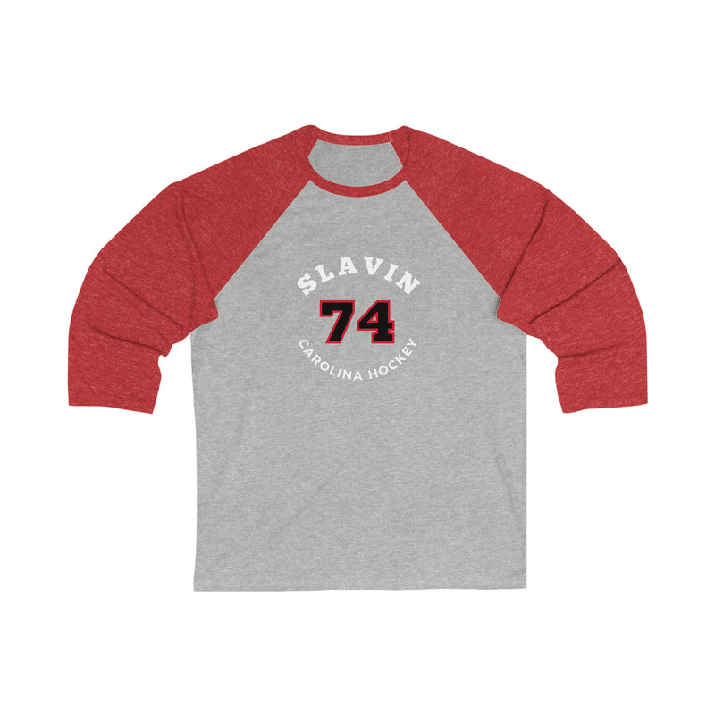 Slavin 74 Carolina Hockey Number Arch Design Unisex Tri-Blend 3/4 Sleeve Raglan Baseball Shirt