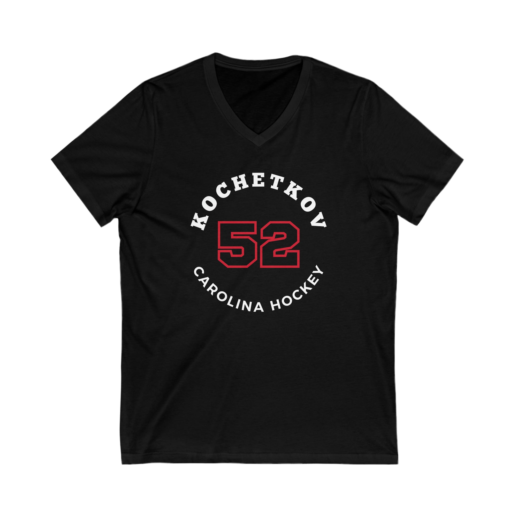 Kochetkov 52 Carolina Hockey Number Arch Design Unisex V-Neck Tee