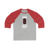 Burns 8 Carolina Hockey Black Vertical Design Unisex Tri-Blend 3/4 Sleeve Raglan Baseball Shirt