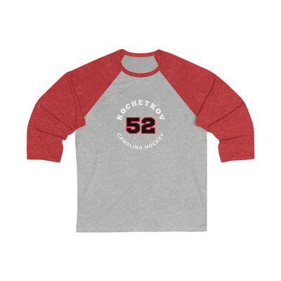 Kochetkov 52 Carolina Hockey Number Arch Design Unisex Tri-Blend 3/4 Sleeve Raglan Baseball Shirt