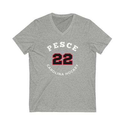 Pesce 22 Carolina Hockey Number Arch Design Unisex V-Neck Tee