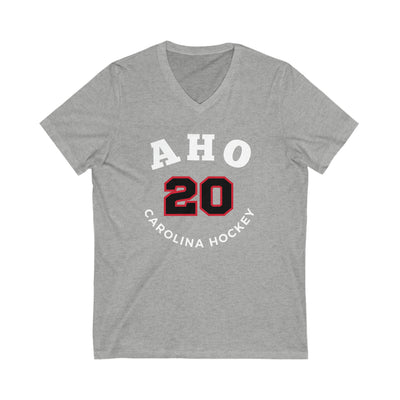 Aho 20 Carolina Hockey Number Arch Design Unisex V-Neck Tee