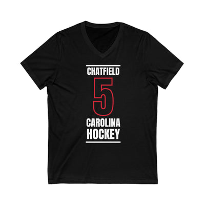 Chatfield 5 Carolina Hockey Black Vertical Design Unisex V-Neck Tee