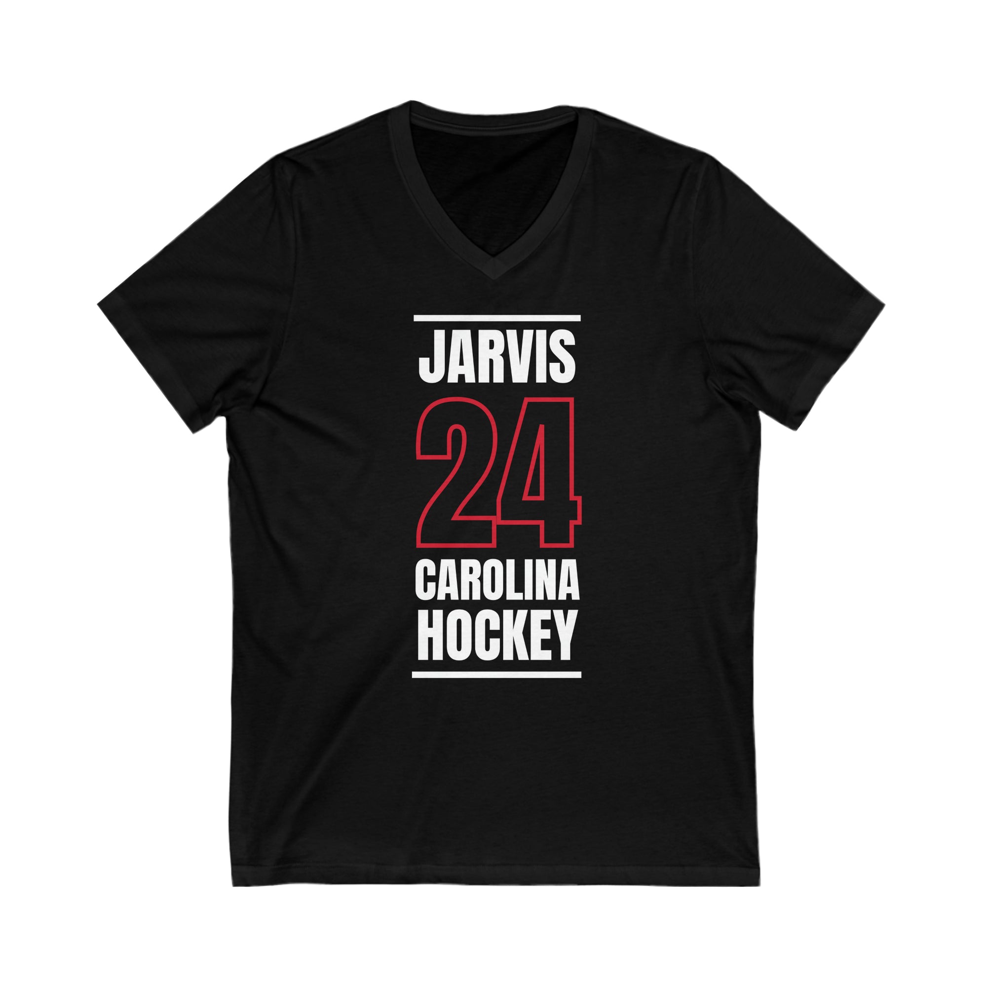 Jarvis 24 Carolina Hockey Black Vertical Design Unisex V-Neck Tee
