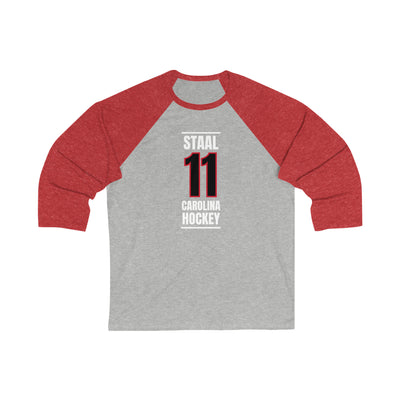 Staal 11 Carolina Hockey Black Vertical Design Unisex Tri-Blend 3/4 Sleeve Raglan Baseball Shirt