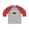 Aho 20 Carolina Hockey Number Arch Design Unisex Tri-Blend 3/4 Sleeve Raglan Baseball Shirt