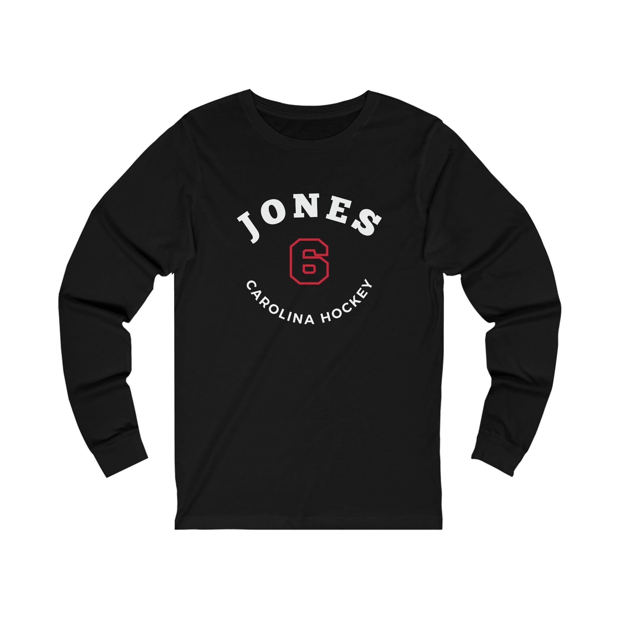 Jones 6 Carolina Hockey Number Arch Design Unisex Jersey Long Sleeve Shirt