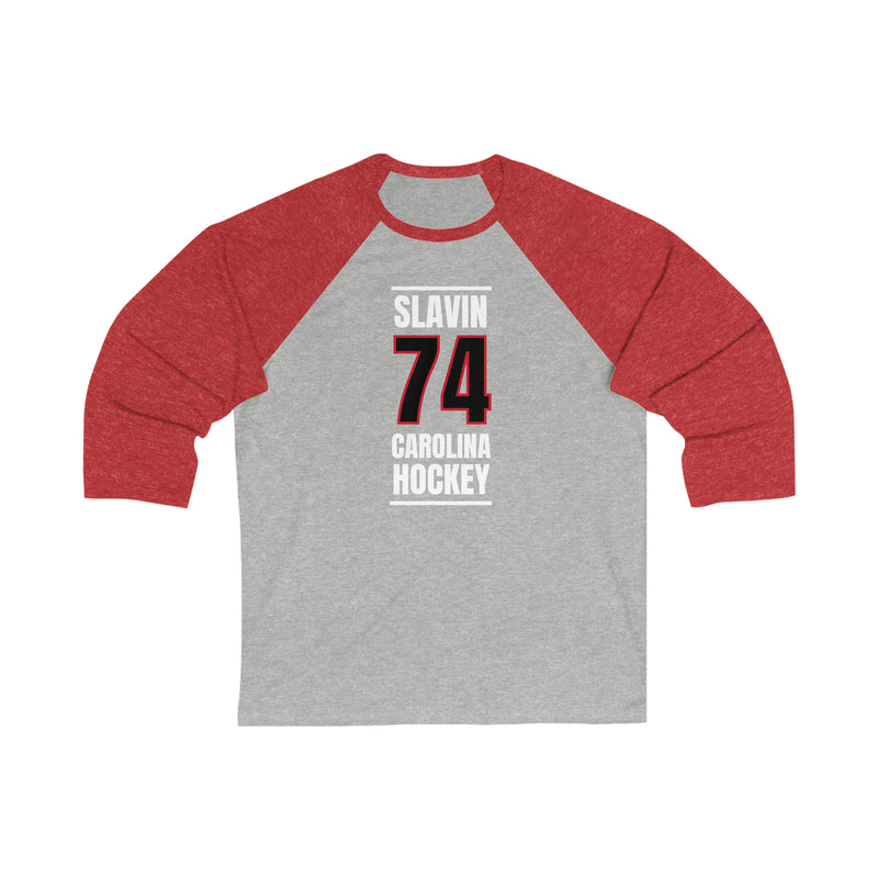 Slavin 74 Carolina Hockey Black Vertical Design Unisex Tri-Blend 3/4 Sleeve Raglan Baseball Shirt